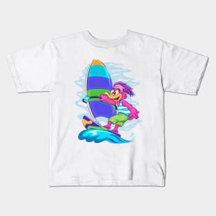 Cartoon Duck Windsurfer Kids T-Shirt